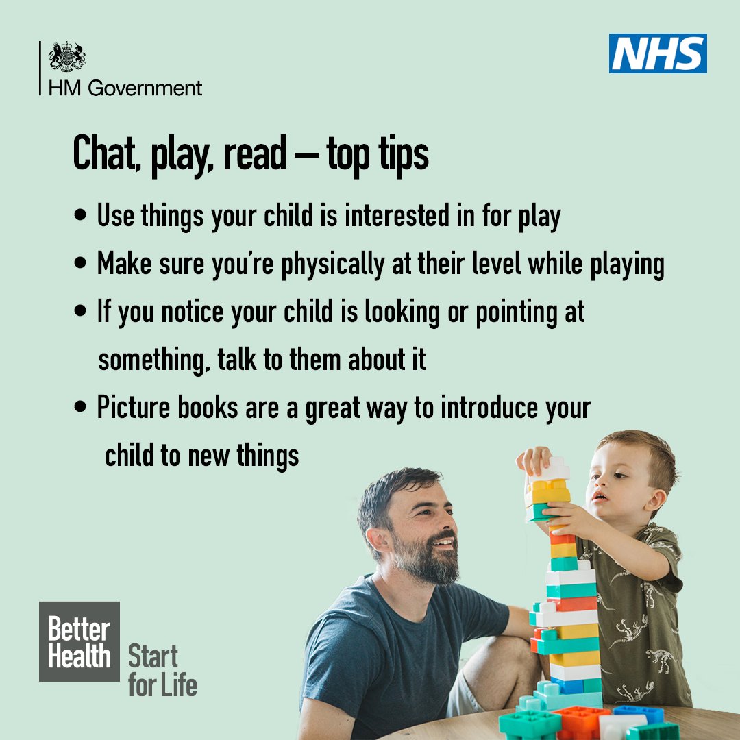 Babies and young children love it when you chat, play and read with them, even if you think they're too young to understand!

Here are some tips and activities to help your baby develop their speech skills: nhs.uk/start4life/bab…