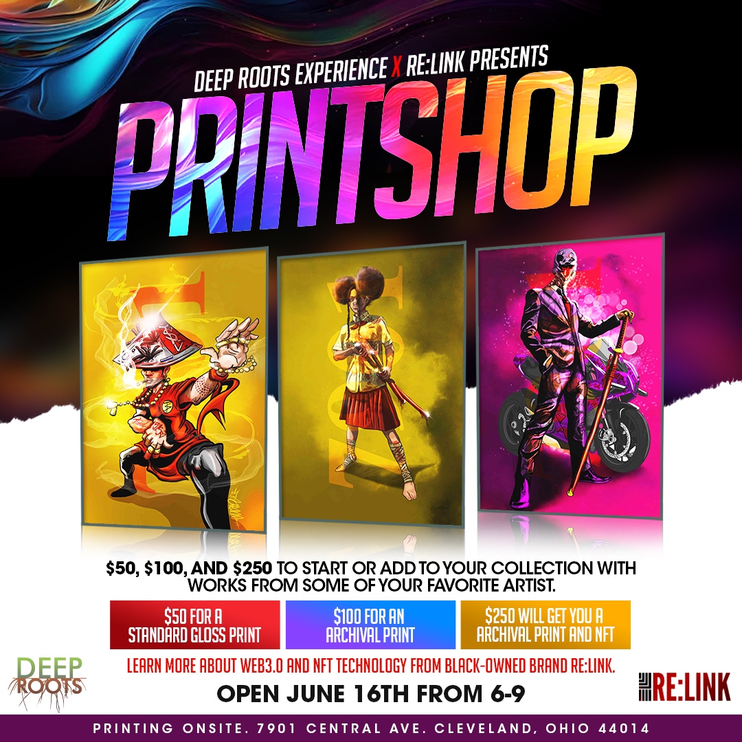 ExperienceDeep's tweet photo. Next Up Opening June 16th⁠
⁠
PRINT SHOP w/ @relinkglobal
⁠
This is the perfect way to start your collection, add to it, and learn more about NFTs, Web 3.0, and more. 

#curatingtheculture #printshopshow #inspireyourcity #web3.0 #nfttechnology https://t.co/HklxqbwVj9