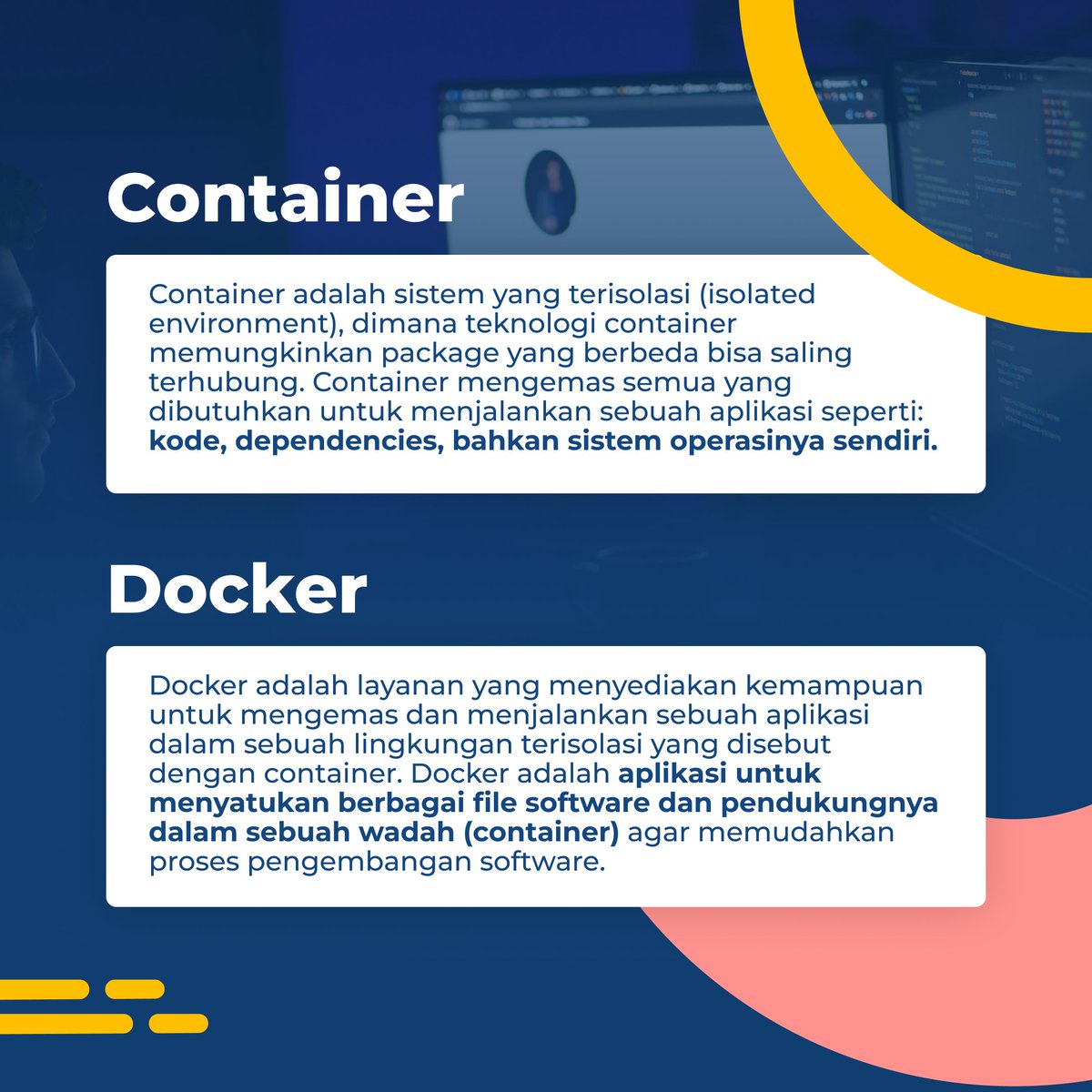 netmonk_id's tweet image. Sobat Netmonk! Dari penjelasan diatas sudah tau kan apa itu Container & Docker?
Untuk informasi lebih lanjut kamu bisa ke netmonk.id atau langsung bisa klik di bio kita yaa!