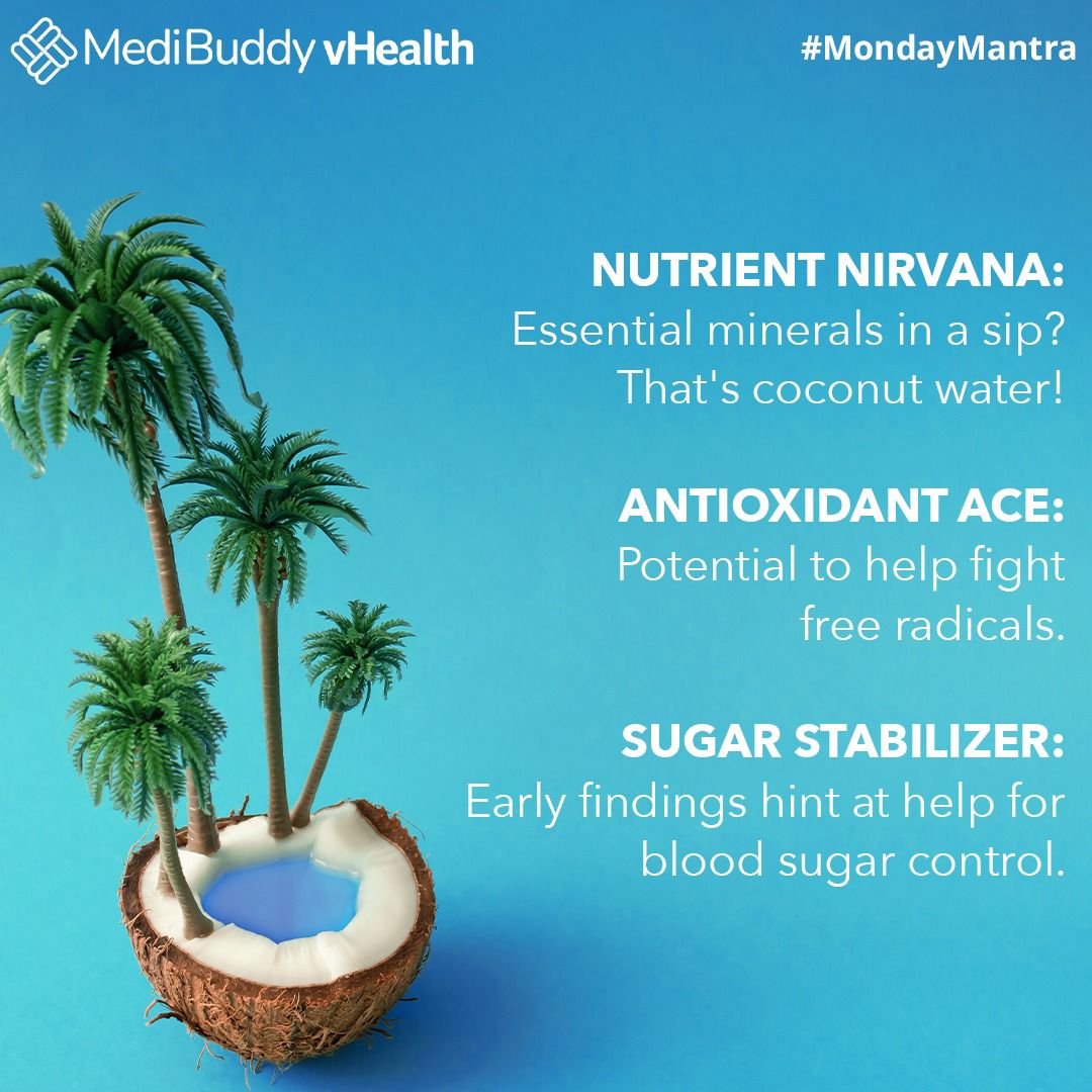 MB_vHealth's tweet photo. Crack the code to radiant health with our summer superhero - #CoconutWater!
Swipe through our summer health capsule to discover how this tropical delight goes beyond thirst-quenching to deliver some amazing health benefits.
#vHealth #medibuddyvHealth #MondayMantra https://t.co/YZl1TR18aN