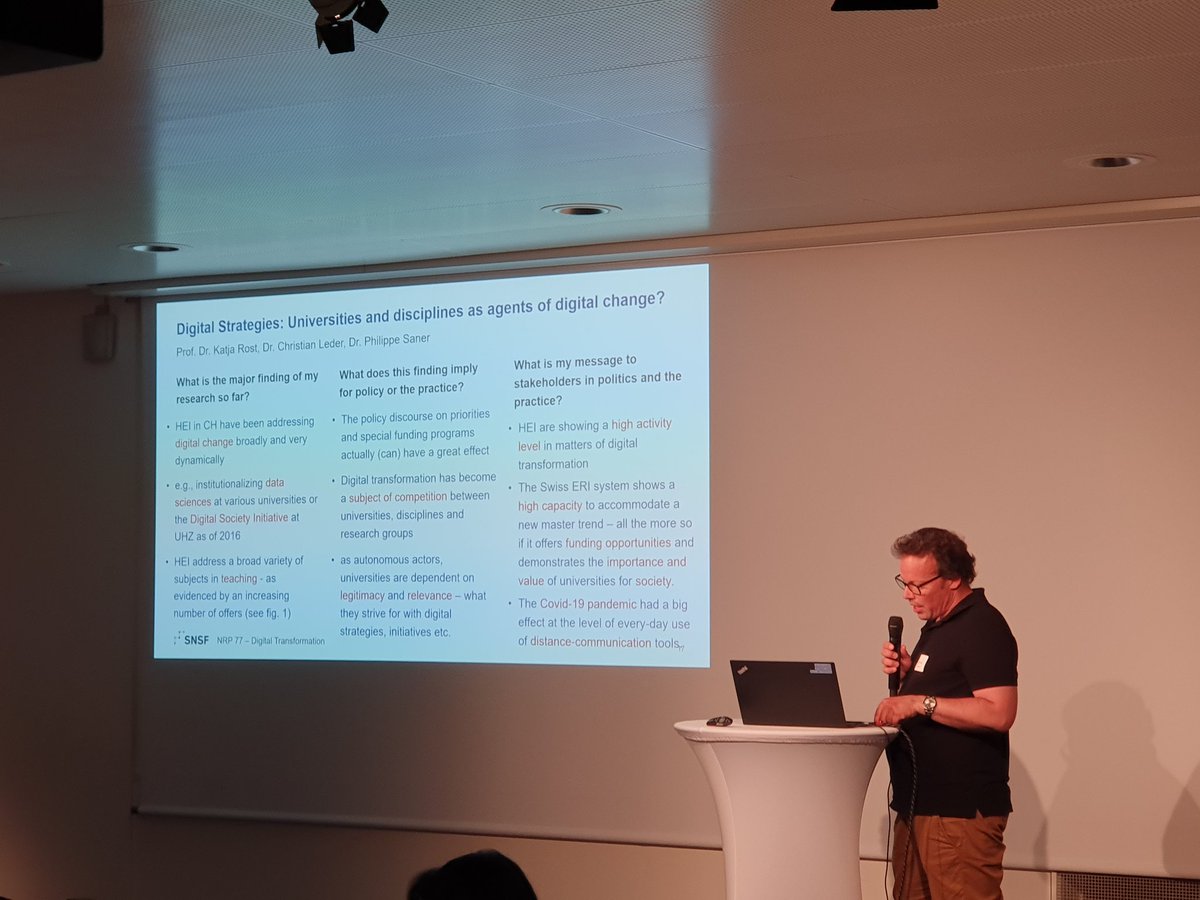 Christian Leder presents latest findings and policy implications of our research project 'Digital Strategies: Universities and disciplimes as agents of digital change?' @nrp77_digital annual meeting today at Kursaal in Bern. @katja_rost @LTratschin @UZH_chess @UZH_ch #HigherEd