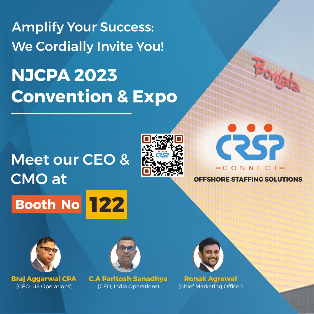 Join us at this premier accounting event where industry leaders gather to share knowledge and ignite innovation. Visit our booth 122 to meet our CEO - CA Paritosh Sanadhya, CPA Braj Aggarwal, and CMO Ronak Agrawal. 
Visit us at Booth - 122
#njcpa #njcpa23 #accountingevent #uscpa