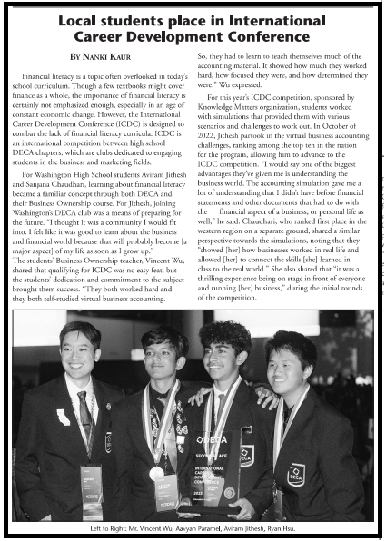 KnoMatters's tweet photo. Students from Washington High School competed in the Knowledge Matters Virtual Business-Accounting Challenge at DECA's #ICDC in Orlando, FL! Read more about their preparation and experience on page 22 of the Tri-City Voice. @DECAInc https://t.co/pXlTROCAgs https://t.co/xHzTmMLaSh