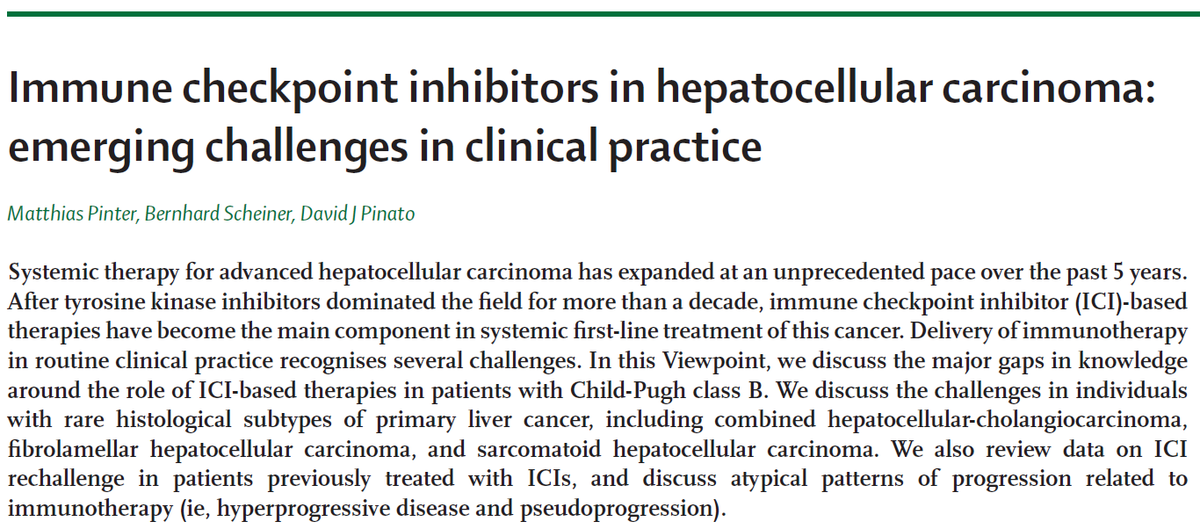 New Viewpoint - Pinter et al - Immune checkpoint inhibitors in hepatocellular carcinoma: emerging challenges in clinical practice

thelancet.com/journals/langa…

@PinterMatthias @DJPinato #HCC #livertwitter #onctwitter @OncoAlert