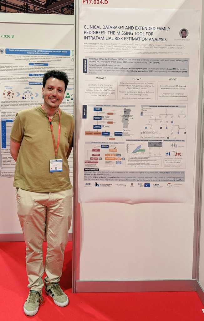 Come to meet João at P17.024.D #ESHG2023 we are sharing in first hand the most recent clinical data of the #CDH1 c.1901 families! The most frequent CDH1 variant in Europe and we followed 11 families in Porto (CHUSJ) 🧬 #HDGC