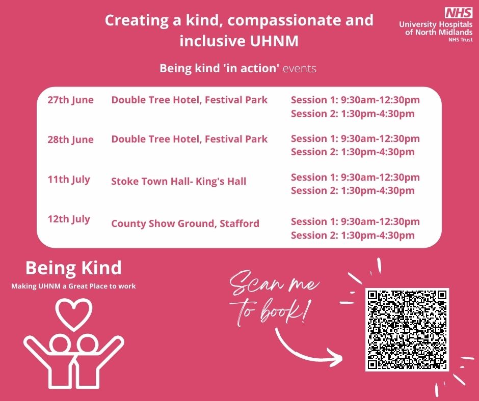 For all current employees @UHNM_NHS, please see the below to book your Being Kind session!💗

Another reason why you should work at UHNM, is the fantastic events that are available to all UHNM colleagues.

Book your session now via ESR😊

#MyUHNMcareer #Beingkind⭐️