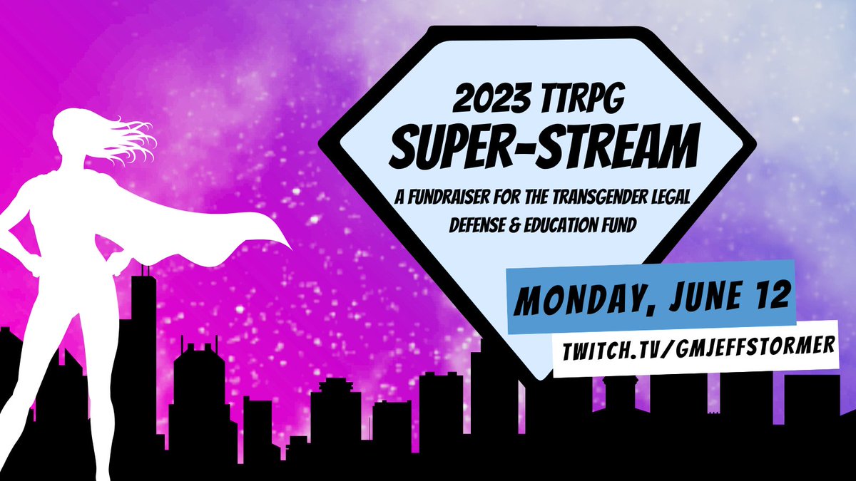 PartyOfOnePod's tweet photo. TODAY, 11AM EST: THE TTRPG SUPER-STREAM!

A 12-hour marathon of superhero-themed TTRPG one-shots, raising money for the @TLDEF!

Join us on Twitch all day for giveaways, games, and a good cause! https://t.co/Ij1z4QTSc7
