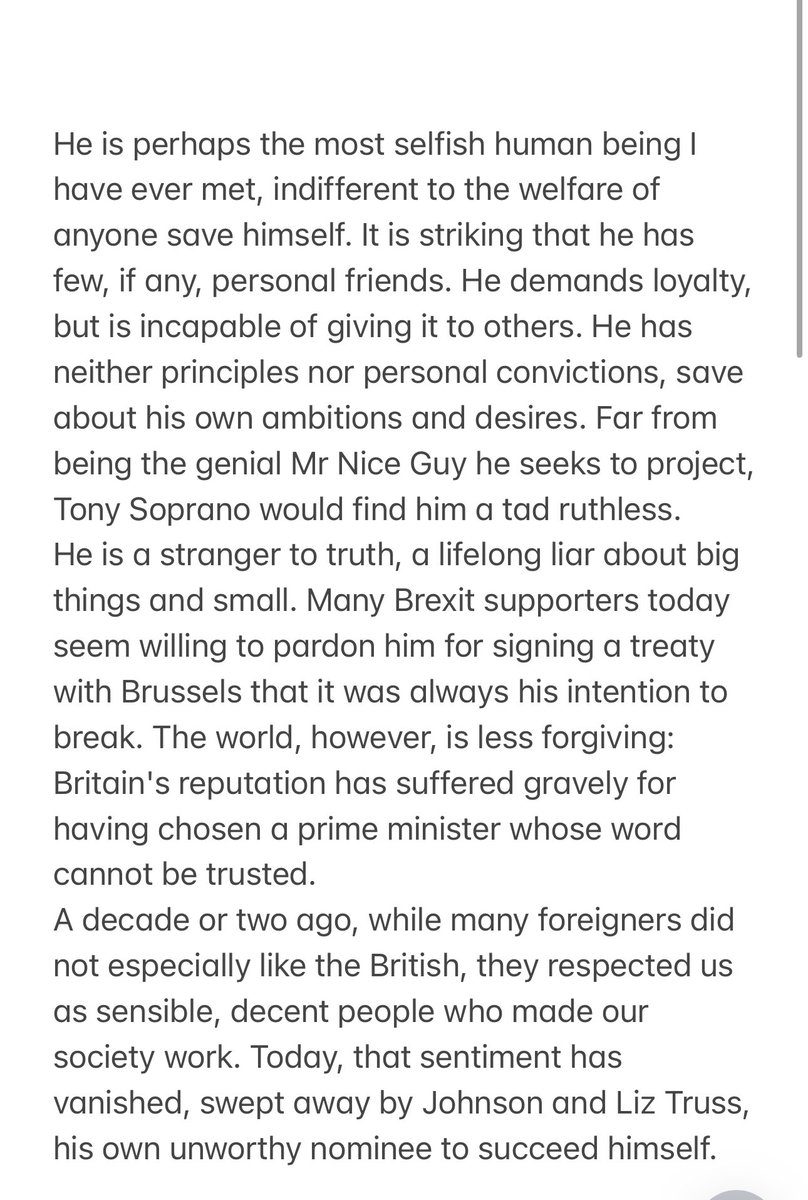 theonlypeterkay's tweet photo. Max Hastings assesses a man who wrecked the UK: As editor of the Telegraph he sacked Johnson for lying. Here he recognises his own role in facilitating the early career of a mildly amusing writer but, 
reasonably, accepts no responsibility for the sociopath’s subsequent career. https://t.co/3KcMH6EhcB