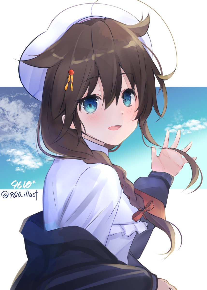 shigure (kancolle) ,shigure kai ni (kancolle) 1girl solo hair flaps blue eyes braid single braid hat  illustration images