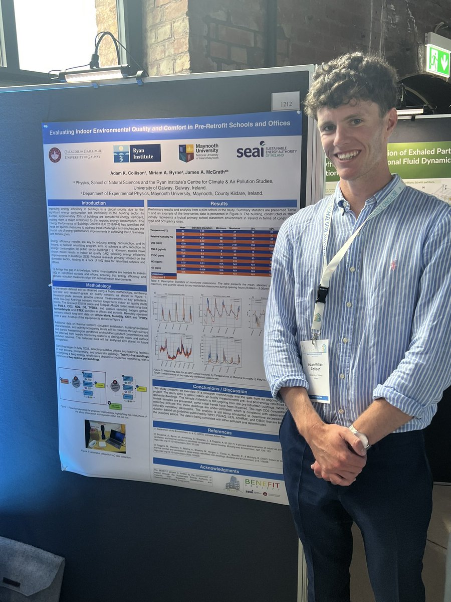 James McGrath (@jamesamcgrath) on Twitter photo PhD student, Adam Collison, presenting a poster at his first conference at #hb2023europe on pre-retrofit data on Irish classrooms from our <a href="/SEAI_ie/">SEAI</a> research funded projet, a collaboration between <a href="/PhysicsUofG/">Physics @ University of Galway</a> <a href="/MU_Physics/">Maynooth University Physics</a> PhD student, Adam Collison, presenting a poster at his first conference at #hb2023europe on pre-retrofit data on Irish classrooms from our <a href="/SEAI_ie/">SEAI</a> research funded projet, a collaboration between <a href="/PhysicsUofG/">Physics @ University of Galway</a> <a href="/MU_Physics/">Maynooth University Physics</a>