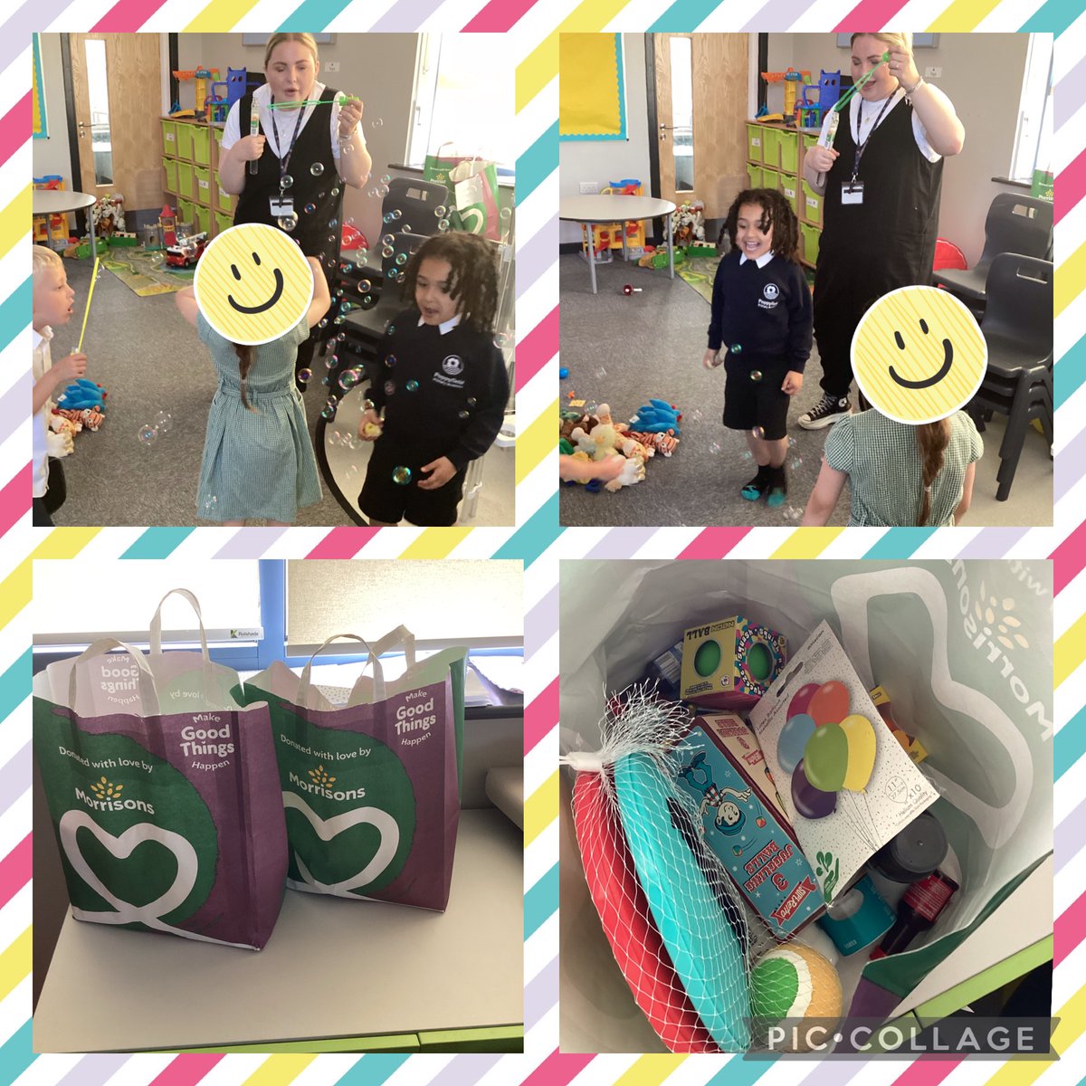 A HUGE “Thank you!” To @Morrisons Cannock for their very generous donation of bubbles, fidget toys and sensory food staples to use with our children in The Den. As you can see, we had lots of fun exploring this morning 😃 @PoppyfieldSch #Morrisons #Cannock #makegoodthingshappen