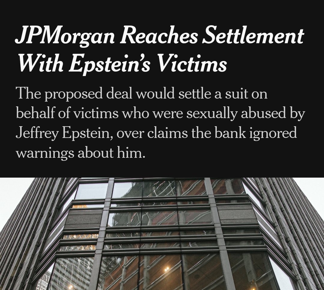 JPMorgan Chase reaches settlement with over 100 Epstein victims for enabling the convicted sex trafficker. Deutsche reached a $75 million settlement as well - yet when people talk about a global network of elites involved in child sex trafficking, it's called a conspiracy theory.