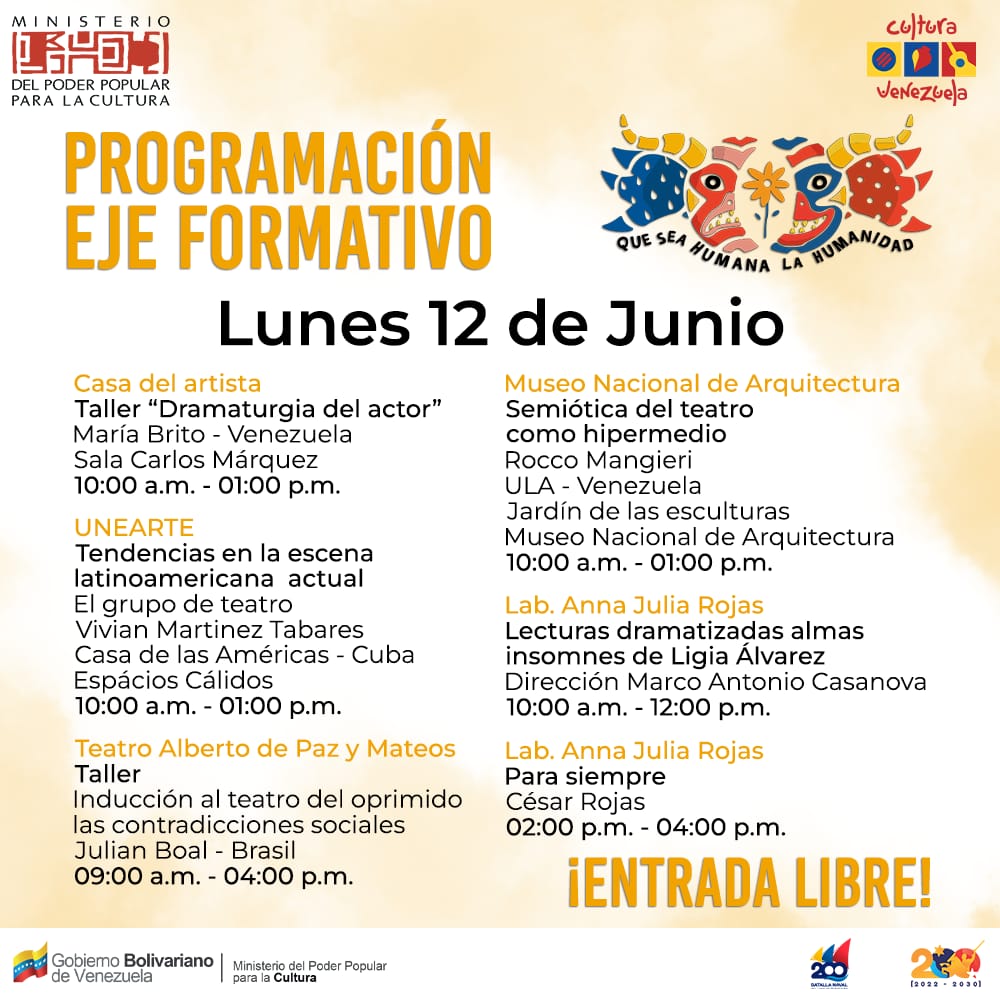 #RutaFormativa en <a href="/fesitpven/">Festival Internacional de Teatro Progresista</a> #12Jun 

Conoce más del arte teatral en el eje de formación con especialistas del arte. 

<a href="/VillegasPoljak/">Ernesto Villegas Poljak</a> <a href="/minculturave/">Ministerio del Poder Popular para la Cultura</a>
#IránYVenezuelaUnidas