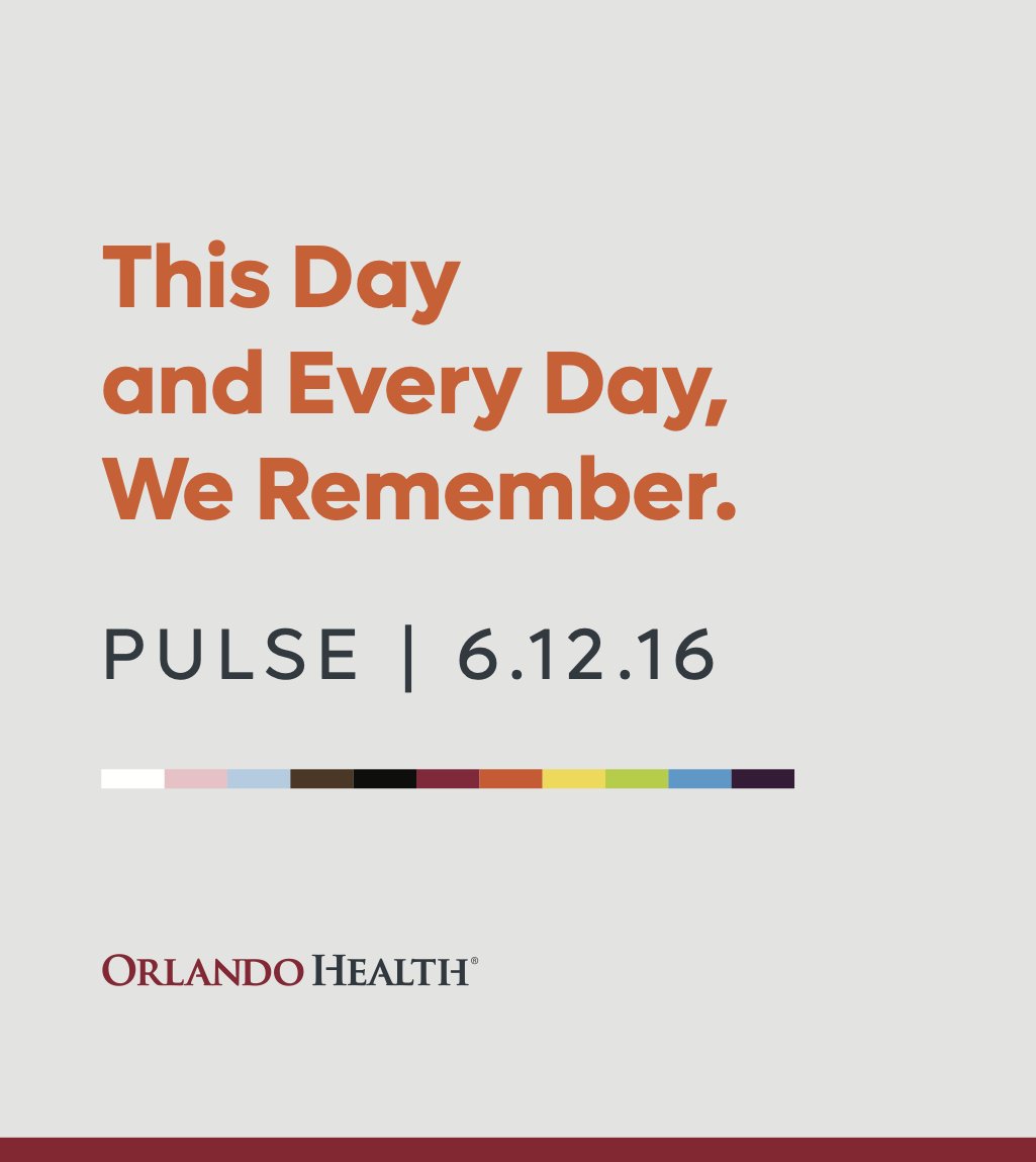 On this day, we remember the 49 lives that were taken too soon, the families and survivors who continue to heal and all those who answered the call for help who are forever changed. Together, we stand resilient and united.

#PulseRemembranceDay #Pulse #OrlandoHealth