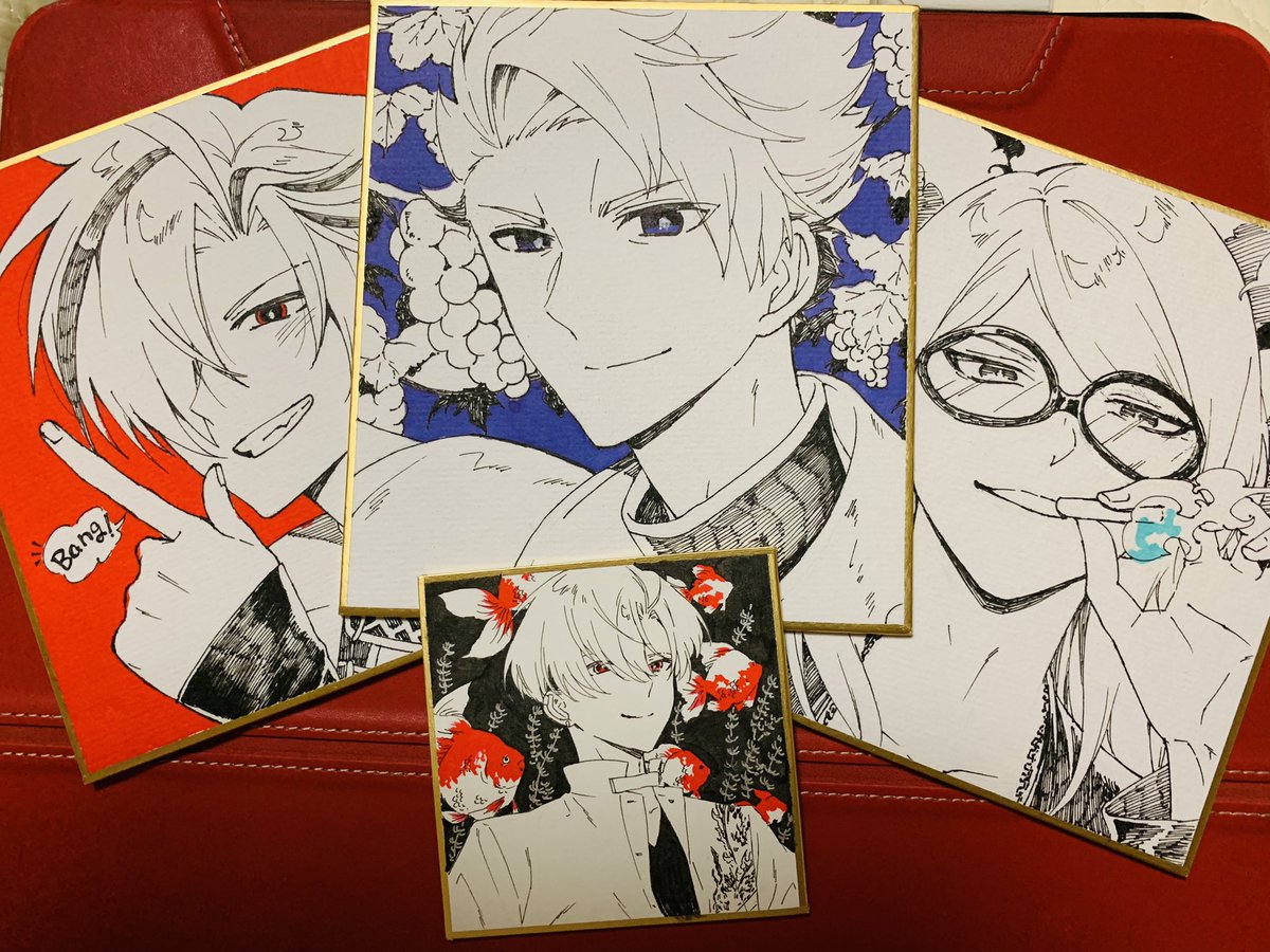 multiple boys smile glasses red eyes looking at viewer male focus hair over one eye  illustration images