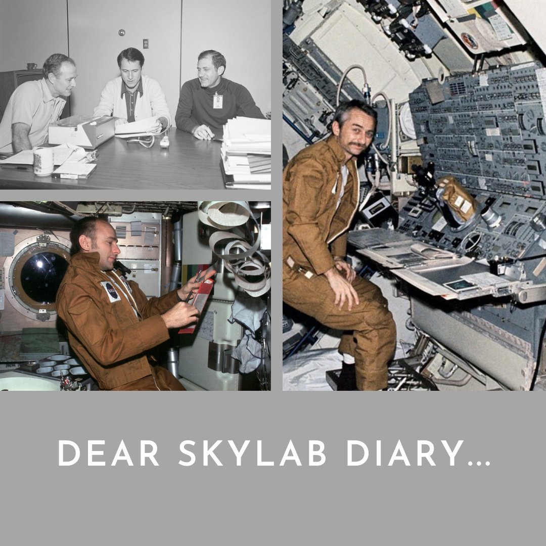 SF_Skylab's tweet photo. Besides scientific data and mission notes, the crews of Skylab also kept diaries to keep more personal thoughts in order.  #Skylab50 https://t.co/LvMG6ShZ83