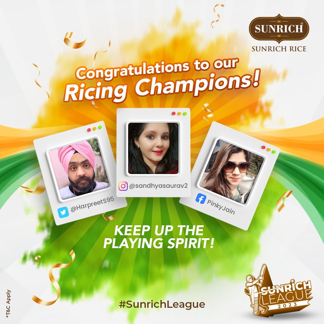 SunrichRice's tweet photo. Sunrich Rice congratulates our Ricing Champions. ๐
Thank you for participating and ricing up the enthusiasm throughout the entire #SunrichLeague Test World Cup Contest.
Follow @sunrichrice and stay tuned for delicious surprises. ๐
#SunrichCompanies #SunrichGroup #SunrichRice https://t.co/0lttWiaEjV