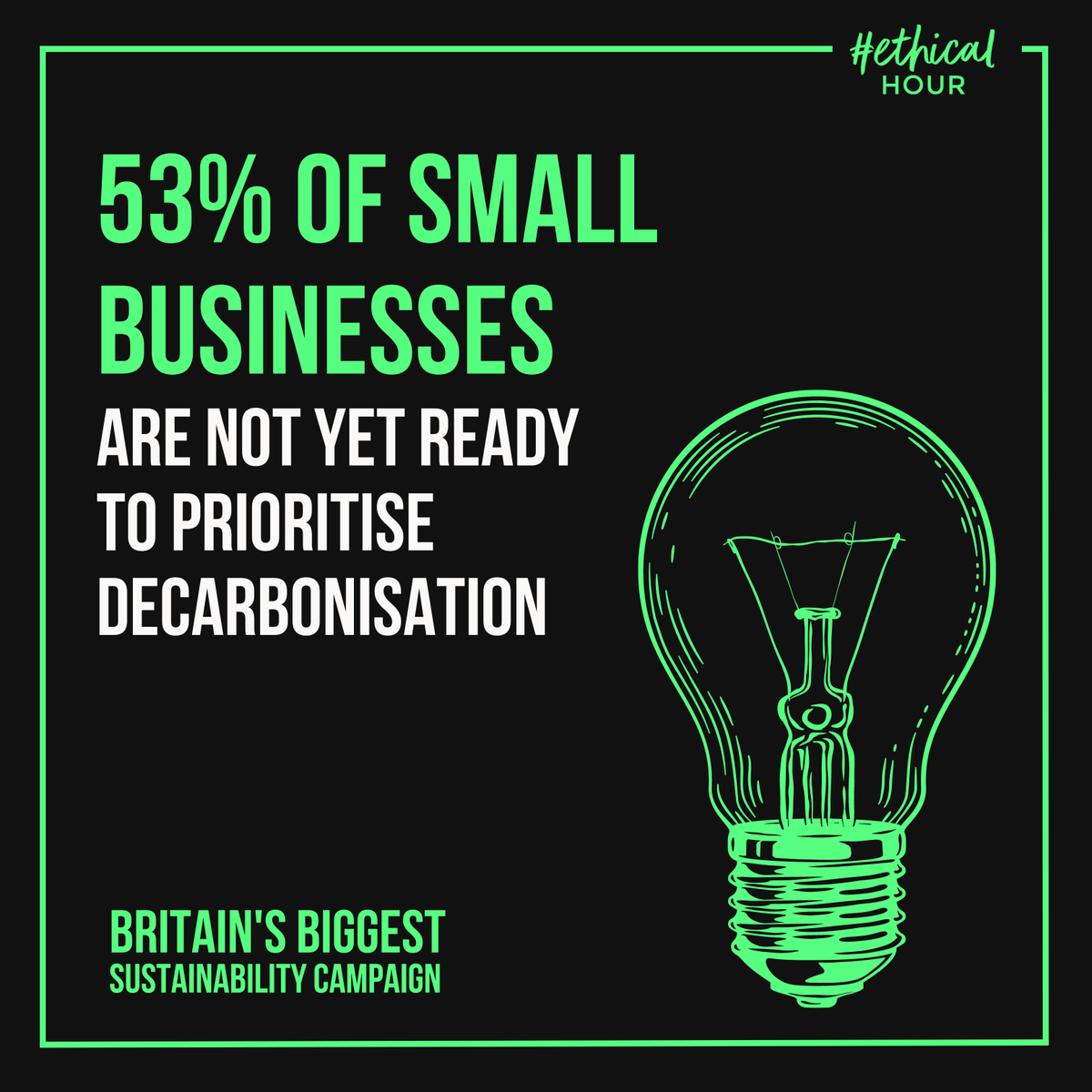 53% of small businesses say they are not yet ready to prioritise decarbonisation

Is your #SmallBusiness on its #NetZero journey?

#EthicalHour #SmallBiz #UKSmallBiz #SME #SMEUK #EthicalBusiness #SustainableBusiness #BusinessNetZero