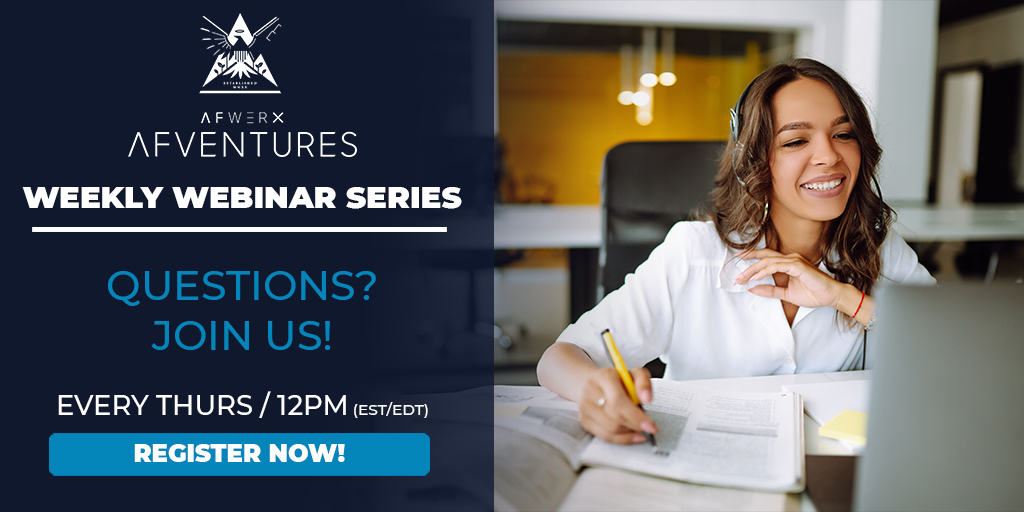 AFWERX's tweet photo. Do you have questions about #AFWERX and the #SBIR/#STTR program? The #AFVentures team holds weekly #webinars every Thurs on various topics to help #innovators get their foot in the door with the #government.
Register to join and view recorded webinars: https://t.co/Eb61IGp5Eg https://t.co/uRAQabQ24d