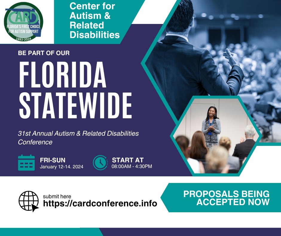 CARDUSF's tweet photo. Accepting proposals to present at the 31st Annual Statewide CARD Conference in January!
To learn more about the conference and to submit your proposal today visit the conference website> https://t.co/OcXVmCykIt
#conference #Callforproposals #Autism #ASD #Conferencepresenters https://t.co/NlLdnOdm3g