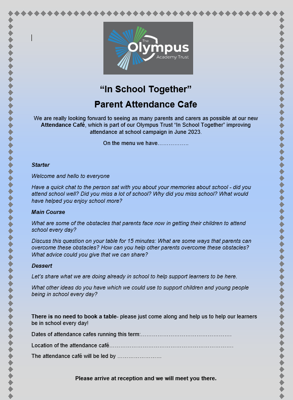 Have you booked to come to our parent attendance cafés yet? See individual school websites for dates/times.   @AbbeywoodSchool <a href="/bradleystokecs/">Bradley Stoke CS</a> <a href="/PatchwayC_S/">Patchway CS</a> <a href="/WinterbourneAc/">Winterbourne Academy</a> @mbkprimary <a href="/Stoke_Lodge/">Stoke Lodge Primary</a> <a href="/Callicroft/">Callicroft Primary</a> <a href="/Filtonhill/">Filton Hill Primary</a> <a href="/CharboroughRd/">Charborough Road</a>