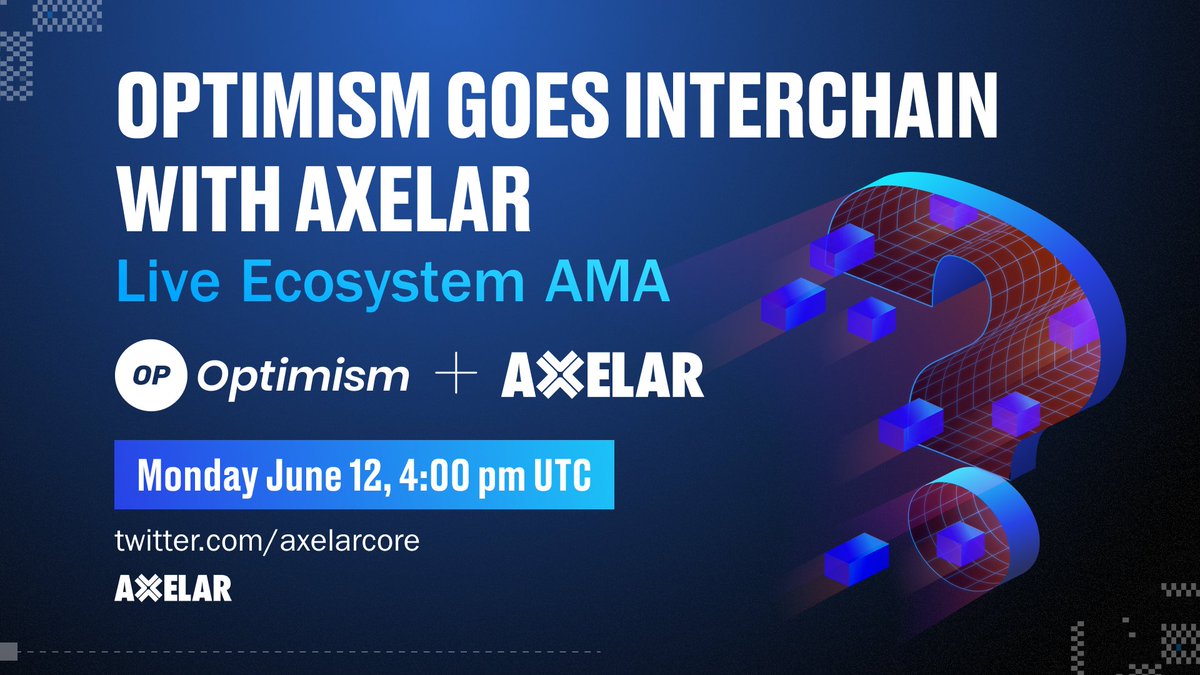 Optimism is contagious.

🥂Here’s to a glorious interchain expansion as @OptimismFND uses Axelar’s programmable interoperability network to grow.

Join Axelar + Optimism to celebrate in a live AMA: twitter.com/i/spaces/1yoKM…