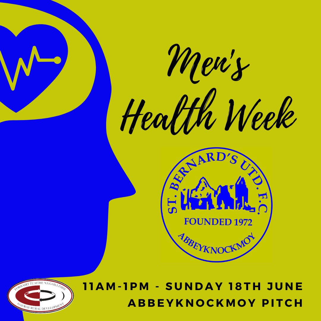 Supported by @galwayruraldev and on behalf of Men’s Health week, St. Bernard’s utd FC will be hosting a Jumpers4Goalposts kick about in Abbeyknockmoy Sunday 11-1

Come along with the family to have tea/coffee/ice cream and have a kick about!

#MensHealth #grd @GalwayFA