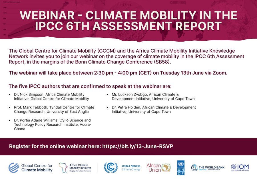 Join @ACMI_Africa's webinar on #ClimateMobility coverage in the @IPCC_CH 6th Assessment Report
🔗bit.ly/13-June-RSVP
