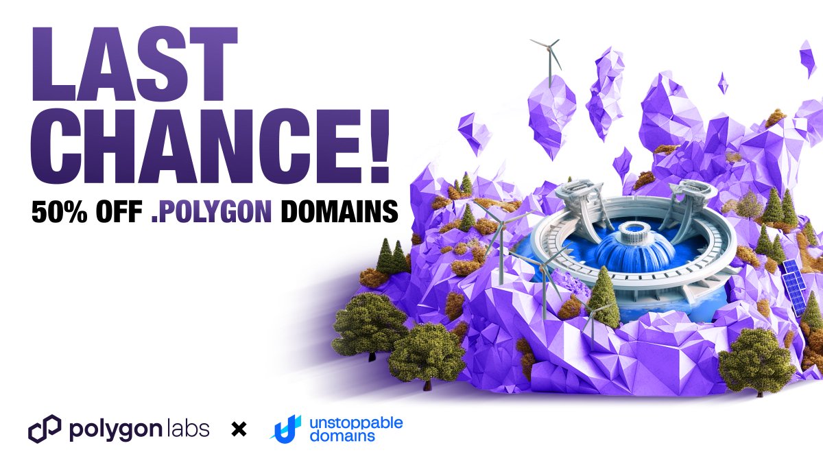 Last chance alert! ⏰ Don't miss out on 50% off .polygon domains! Plus, time's running out to stack up profile badges. Grab a platinum or diamond badge by 11:59PST and score some awesome free UD swag! unstoppableweb.co/3N94LpD