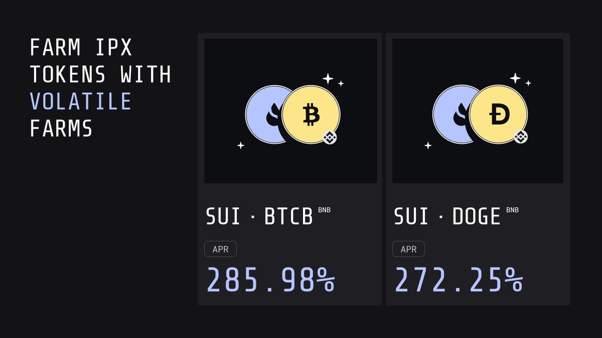 IPXLabs's tweet photo. Get your week off to an exciting start by exploring #YieldFarming with #InterestProtocol &amp; earn rewards! 💥

#SUI/#BTCB (#BNB): 285.98% APR
#SUI/#DOGE (#BNB): 272.25% APR

🌾Connect your assets, farm $IPX tokens on @SuiNetwork &amp; optimize your profits.

🌐https://t.co/jbCq07FAH4 https://t.co/s3caxc67rT