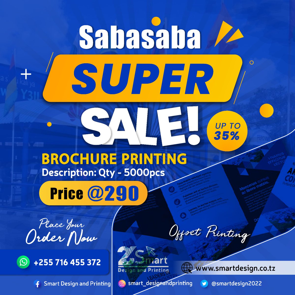 Smartdesign2022's tweet image. Sabasaba Offer!

Offset Printing - Brochure  Qty: 5000pcs @290 Tzs.

Place Your Order Now 0716 455 372.