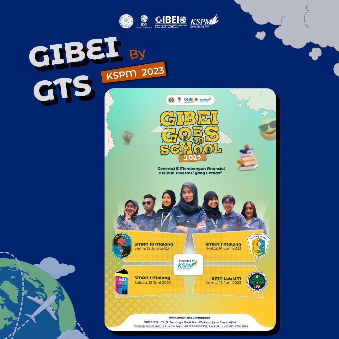KspmUM's tweet photo. GIBEI Go To School 2023 merupakan kegiatan sosialisasi yang akan diadakan di beberapa sekolah terpilih di kota Malang. Acara ini akan menghadirkan tips and tricks menjaga kesehatan dan kestabilan finansial para siswa.
 
Tunggu kami di sekolah sobat KSPM FEB UM ya!😉 https://t.co/2IzrZZYm7e
