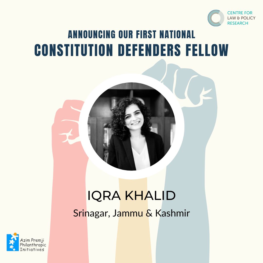 CLPRtrust's tweet photo. Introducing Iqra Khalid (@iqrakhaalid), our first National Constitution Defenders Fellow! A practicing lawyer from Srinagar, J&amp;K, Iqra brings 5+ years of experience in commercial and civil litigation, labor/service law, consumer protection, and anti-corruption laws. https://t.co/58kNeIceMT