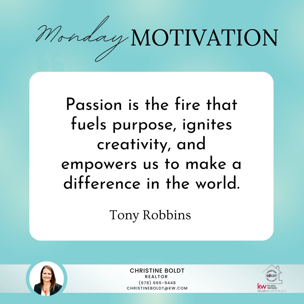 Happy Monday! 🙌🏽 🤩💪

#PassionIgnitesPurpose #CreativityUnleashed #MakeADifference #InspirationalMonday #MotivationMonday #morningmotivation #inspirational #consistency #positivity #goodattitude #appreciation #opportunities #success #happiness #realtorsofinstagram ✨