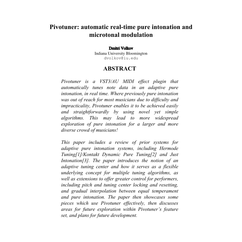 sporkl_'s tweet photo. wrote a paper about Pivotuner: https://t.co/LyTlltDU4c 

#music #vst #audio #audiounits #justintonation #pureintonation #microtonal #xenharmonic #musician #musicsoftware #audiosoftware #musicproducer #developer #pivotuner #paper #airxiv #multimedia #research #academicwriting https://t.co/tz662RQzdM