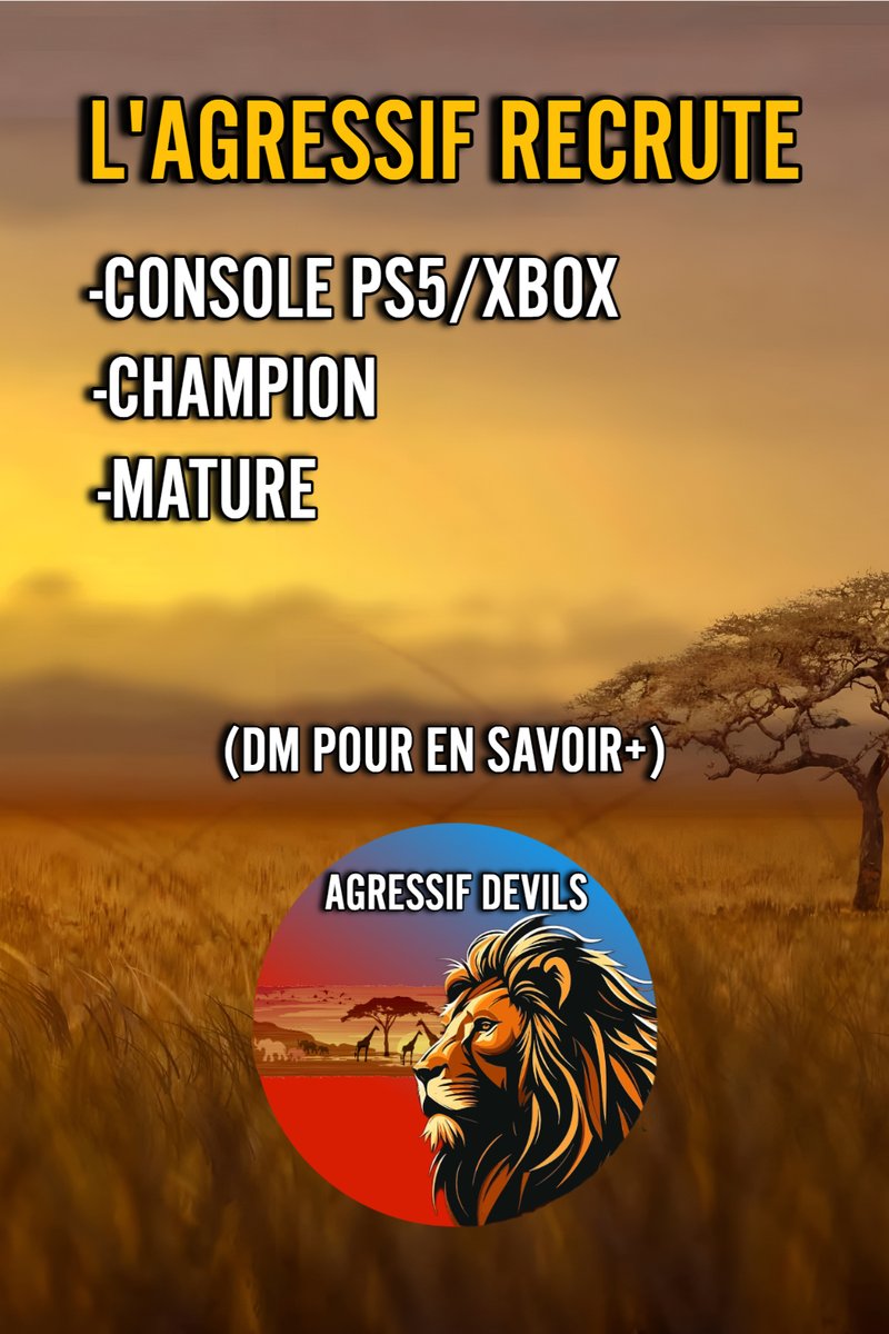 🚨La structure @Agressifguys x <a href="/EsportDevils/">🔻 𝕯𝖊𝖛𝖎𝖑 𝕰𝖘𝖕𝖔𝖗𝖙 🔺️</a> 
recrute sur <a href="/Rainbow6FR/">Rainbow Six Siege FR</a> 
Critères : 
➡️CHAMPION 🌺
➡️JOUEURS CONSOLE 🎮
Go me dm pour les intéressé!  <a href="/KopR6sTv/">KOP</a> ou direct sur ce compte!
