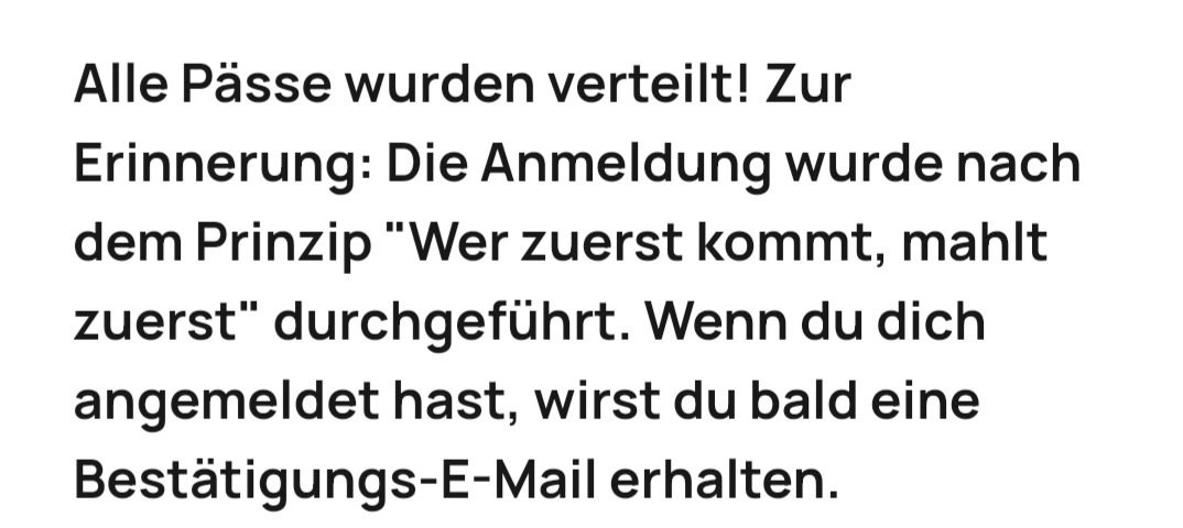 Leute ohne Ticket, die um 9:50 da waren, können jetzt denen gratulieren, die gegen 11:15 etwas besser F5 drücken konnten. Aber klar, "Wer zuerst kommt, mahlt zuerst" liebes @bmdv 🤡
Statt sich für die miserablen Server und katastrophale Orga zu entschuldigen🤦
#freundschaftspass