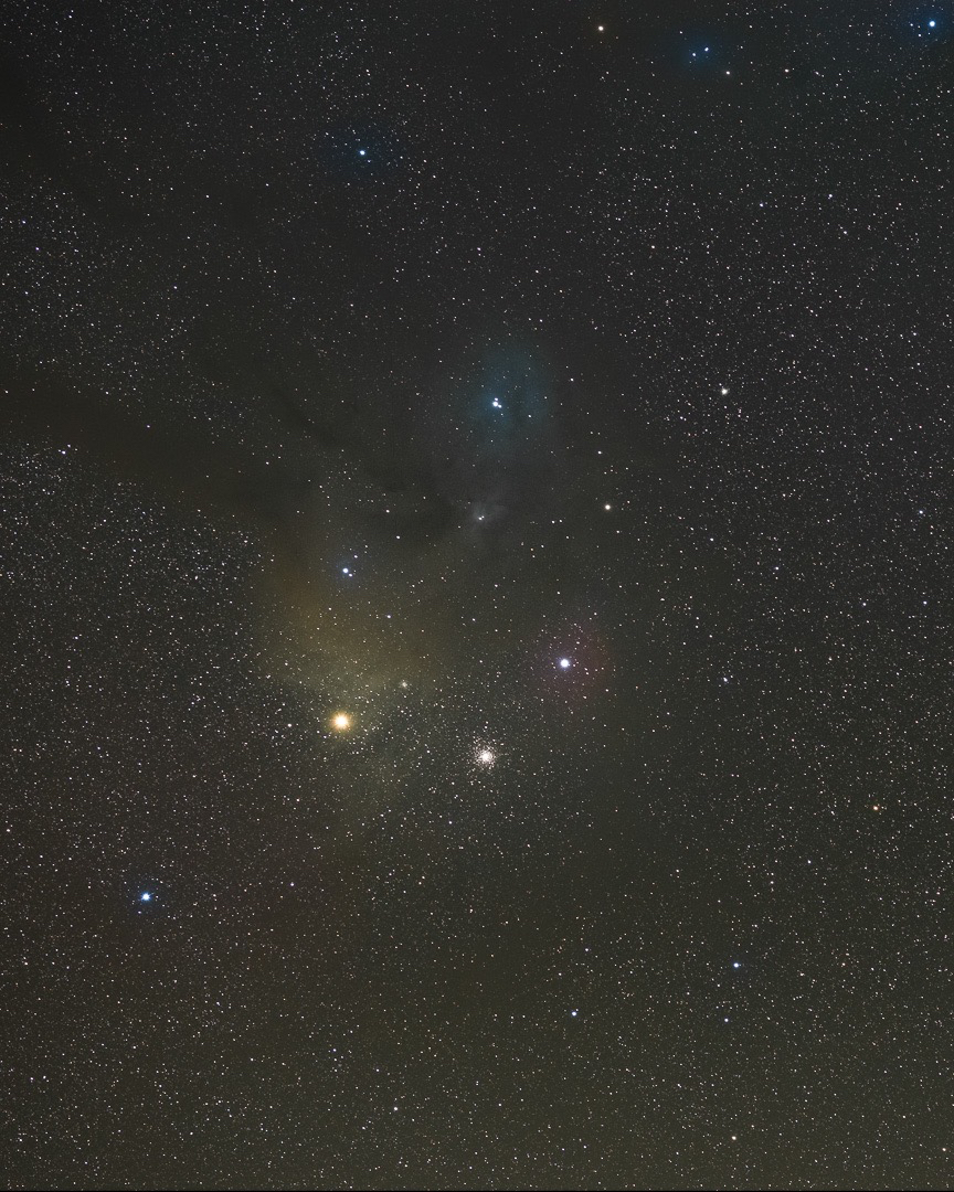 The Rho Ophiuchi cloud complex is a colorful group of nebulae and dark nebula that surrounds the star Antares and is one of the nearest star-forming regions at about 427 light years away.

6 img stack
Canon 6D 158s f/4 ISO 800 Rokinon 135mm f/2 #NightPhotography #nightsky #galaxy