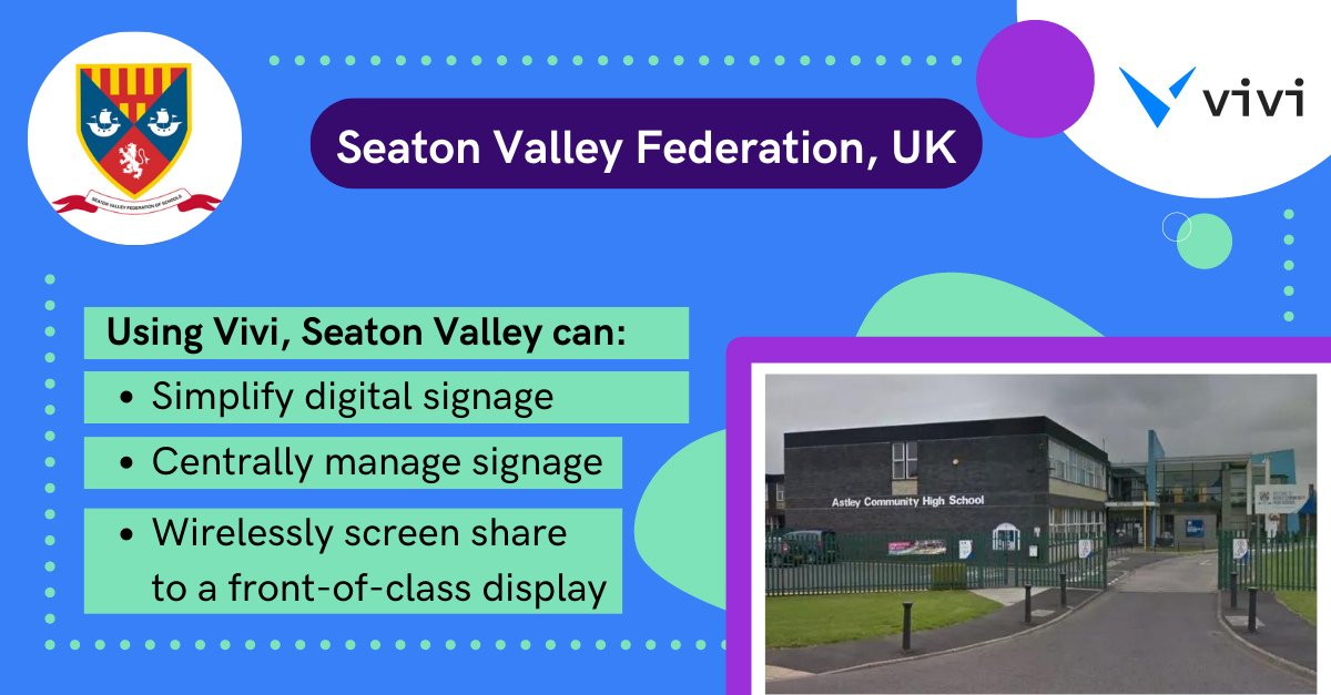 More and more UK customers every week are benefiting from Vivi! 🇬🇧

We are so excited to work with @seatonvalleyfed to help streamline and simplify their #digitalsignage! 

#UKEdTech #EdTech #EdTechChat #EngageEveryStudent