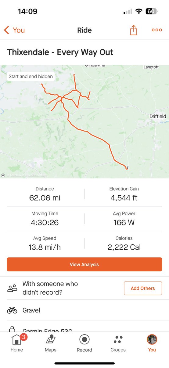 This tweet from @CycleTheWolds inspired me to give all the hills out of Thixendale a go. I added a couple extra to capture all the ways you could get out of Thixendale. Either way a great ride with stunning views that you can enjoy as you’re going uphill so often