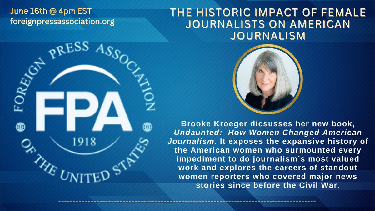 FPANewYork's tweet photo. @brookekroeger  's new book #Undaunted explores the careers of standout women reporters and the nearly two-centuries-old struggle for women’s rights. From the stirrings of the late 1800s to the #MeToo movement and today’s racial and gender disparities;  their impact is vital. https://t.co/ugbjbCCmdZ