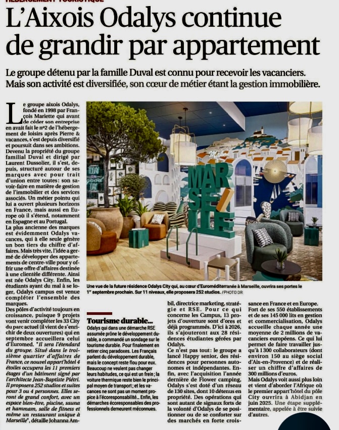Odalys Groupe (@odalys_groupe) on Twitter photo Merci à <a href="/laprovence/">La Provence</a> pour ce coup de projecteur sur la stratégie de diversification d'<a href="/Odalys_Groupe/">Odalys Groupe</a>, hébergeur touristique incontournable avec ses marques #OdalysVacances et #FlowerCampings, sur le marché de l'immobilier géré urbain (#OdalysCity, #OdalysCampus, #HappySenior) !🚀 Merci à <a href="/laprovence/">La Provence</a> pour ce coup de projecteur sur la stratégie de diversification d'<a href="/Odalys_Groupe/">Odalys Groupe</a>, hébergeur touristique incontournable avec ses marques #OdalysVacances et #FlowerCampings, sur le marché de l'immobilier géré urbain (#OdalysCity, #OdalysCampus, #HappySenior) !🚀