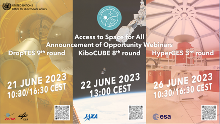 UNOOSA's tweet photo. 💡Get tips on how to improve your application for the new #AccSpace4All opportunities.

Join our Announcement of Opportunity Webinars!

#DropTES 21 June 👉 https://t.co/n8v6iapTrt

#KiboCUBE 22 June👉https://t.co/pNB8zOkIX4

#HyperGES 26 June 👉 https://t.co/eK7qHkYmpb https://t.co/GIQThxBwCn