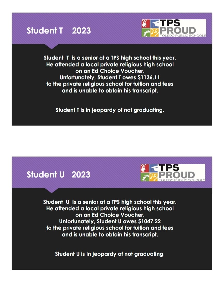 VarwigForTPS's tweet photo. @joshcowenMSU A private school kicked out several  edchoice voucher students in their Senior year; all owed $$ &amp; were unable to obtain their transcripts because of it.  It's not #schoolchoice it's the #SchoolSchoice https://t.co/rwraVWGh6r