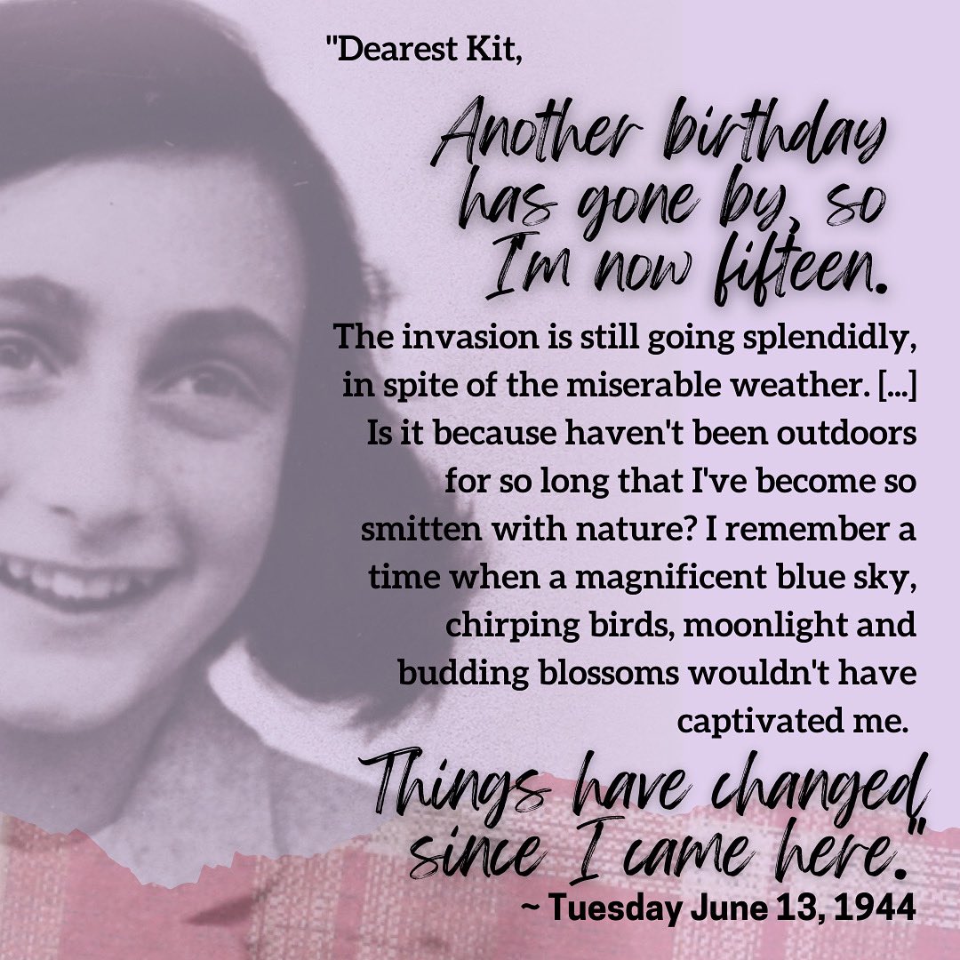Today, June 12th, is Anne Frank’s birthday. She would have been 94. With each passing birthday, she wrote more about her own arc of self discovery and how much she had changed. What would you write to Anne on her birthday? #happybirthdayannefrank #diaryofannefrank #dearkitty