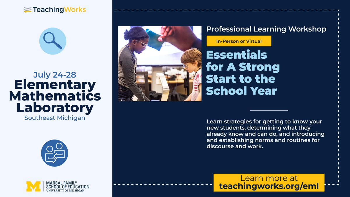 Deborah Loewenberg Ball (@deborah_ball) on Twitter photo Starting the school year off on the right foot is crucial. Learn strategies for co-creating norms and getting to know your students with <a href="/TeachingWorks/">TeachingWorks</a> at our EML workshop, "Essentials for A Strong Start to the School Year.” Learn more and register here: teachingworks.org/eml/ Starting the school year off on the right foot is crucial. Learn strategies for co-creating norms and getting to know your students with <a href="/TeachingWorks/">TeachingWorks</a> at our EML workshop, "Essentials for A Strong Start to the School Year.” Learn more and register here: teachingworks.org/eml/