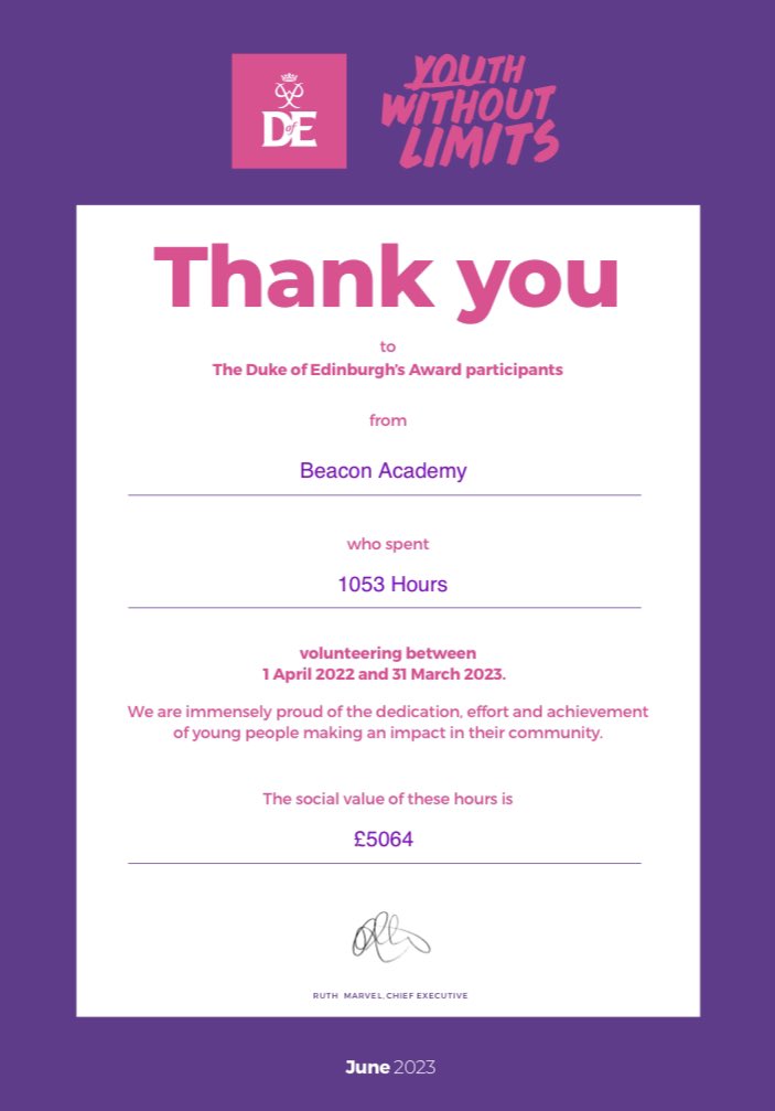 DofE making a difference ✨ well done to all our participants who have volunteered their time! #socialvalue #youthwithoutlimits #teambeacon @Beacon_Academy