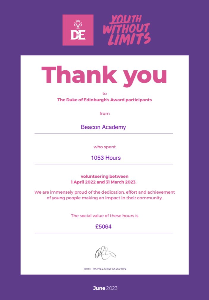 DofE making a difference ✨ well done to all our participants who have volunteered their time! #socialvalue #youthwithoutlimits #teambeacon <a href="/Beacon_Academy/">Beacon Academy</a>