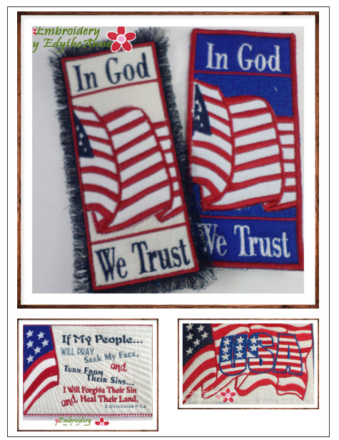 NEW for FLAG DAY - Discounted Set of Three In The Hoop designs SAVE 25% ON SET - mailchi.mp/inthehoopembro…

#EmbroiderybyEdytheAnne  #InTheHoopMachineEmbroidery  #Quilting  #Sewing   #BookMarks #MugMat #MugRug #FlagDay  #Faith