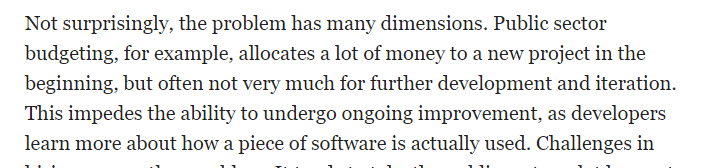 This point actually also comes up with chemicals and other mfg companies trying new digital business models -- they're used to a paying for all the R&amp;D for a new product launch upfront, having ongoing development costs messes with their budgeting models